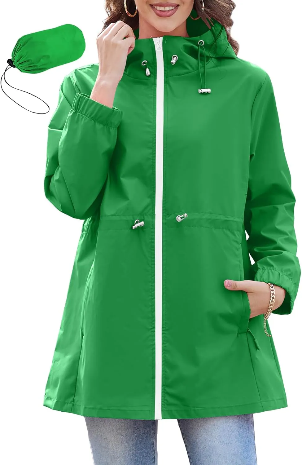 Zando Waterproof Rain Jacket Women Lightweight Raincoat for Women Packable Hooded Windbreaker for Outdoor Travel Hiking
