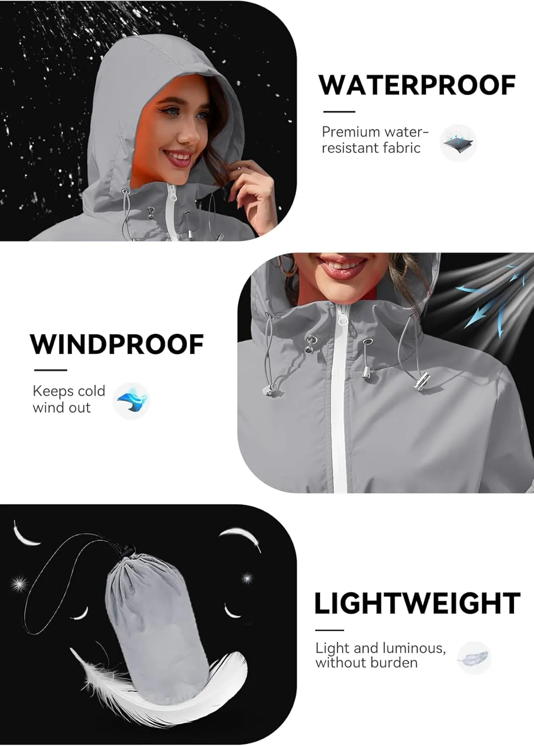 Zando Waterproof Rain Jacket Women Lightweight Raincoat for Women Packable Hooded Windbreaker for Outdoor Travel Hiking