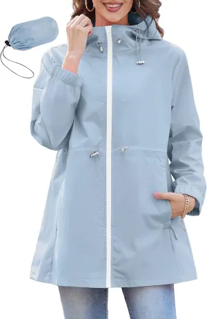 Zando Waterproof Rain Jacket Women Lightweight Raincoat for Women Packable Hooded Windbreaker for Outdoor Travel Hiking