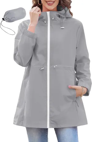 Zando Waterproof Rain Jacket Women Lightweight Raincoat for Women Packable Hooded Windbreaker for Outdoor Travel Hiking