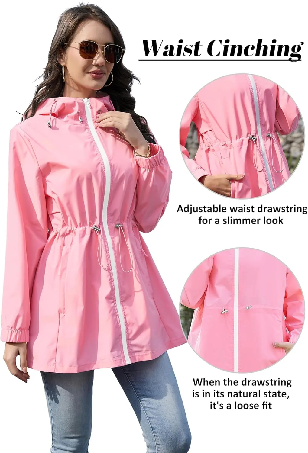 Zando Waterproof Rain Jacket Women Lightweight Raincoat for Women Packable Hooded Windbreaker for Outdoor Travel Hiking