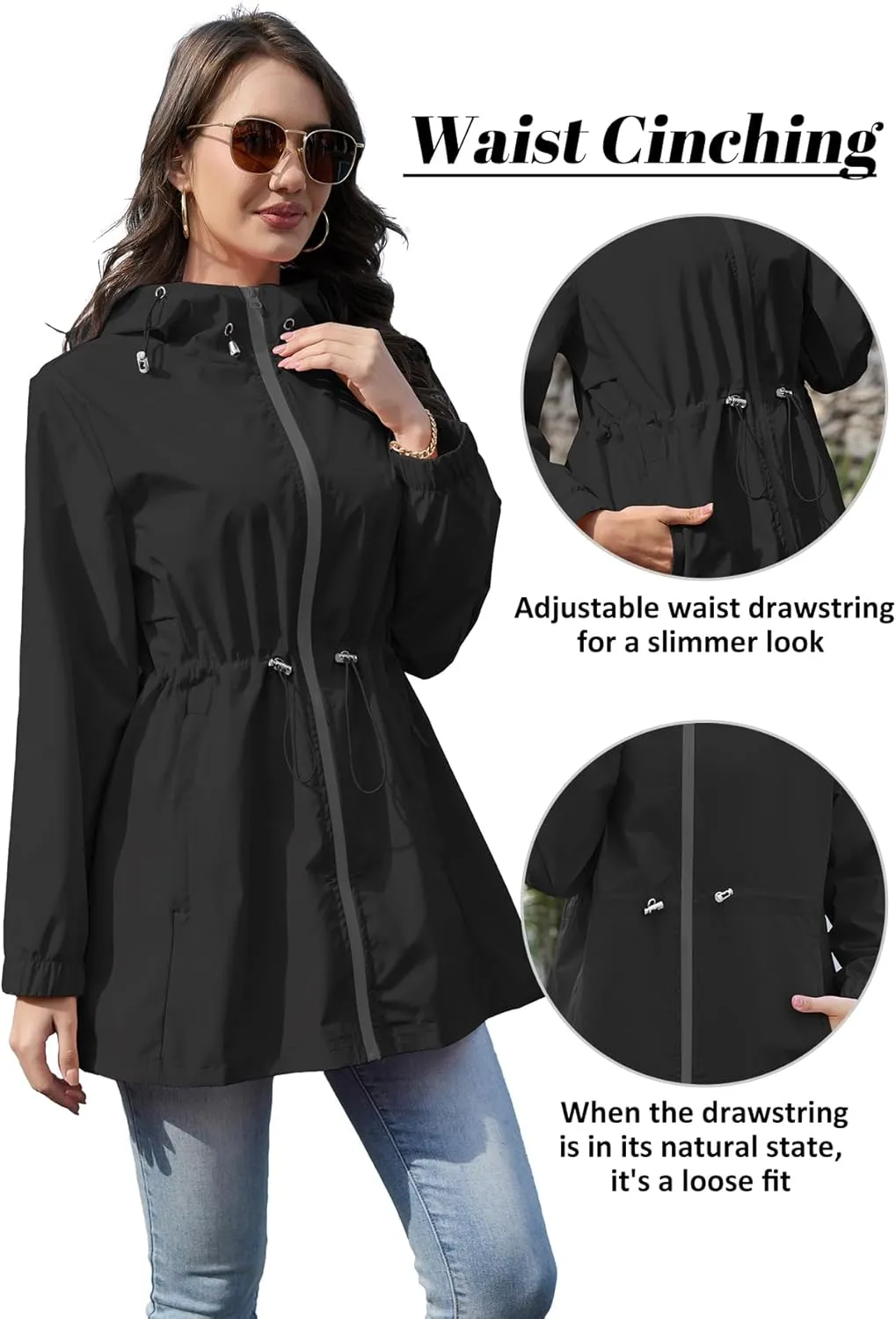 Zando Waterproof Rain Jacket Women Lightweight Raincoat for Women Packable Hooded Windbreaker for Outdoor Travel Hiking
