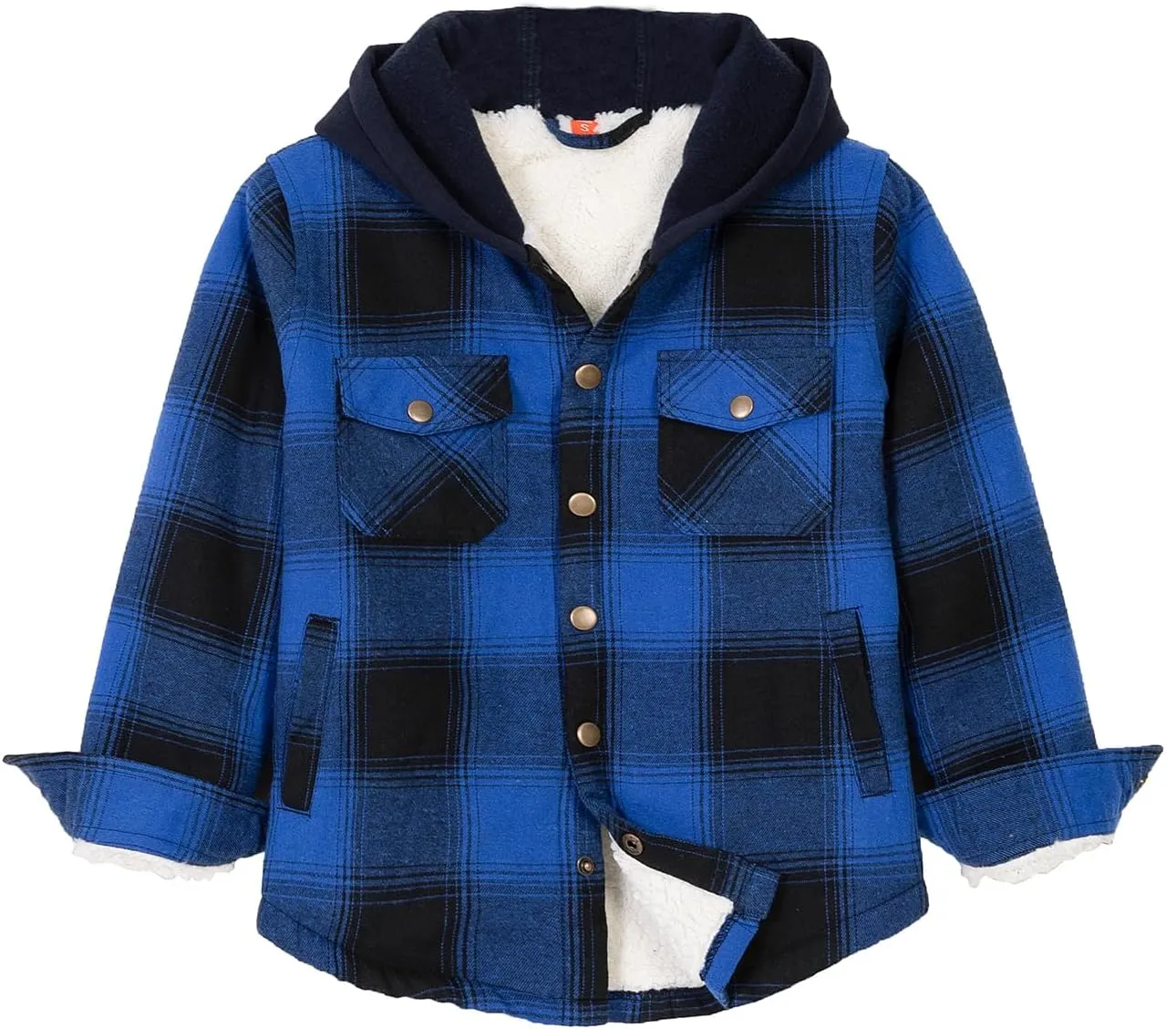 ZENTHACE Kids Boys Girls Sherpa Lined Flannel Shacket Jacket,Hooded Plaid Snap Shirt,Fall Winter Playwear