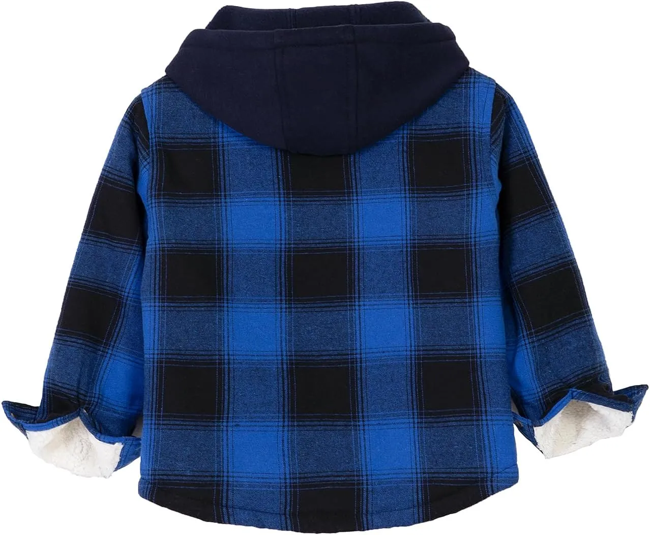 ZENTHACE Kids Boys Girls Sherpa Lined Flannel Shacket Jacket,Hooded Plaid Snap Shirt,Fall Winter Playwear