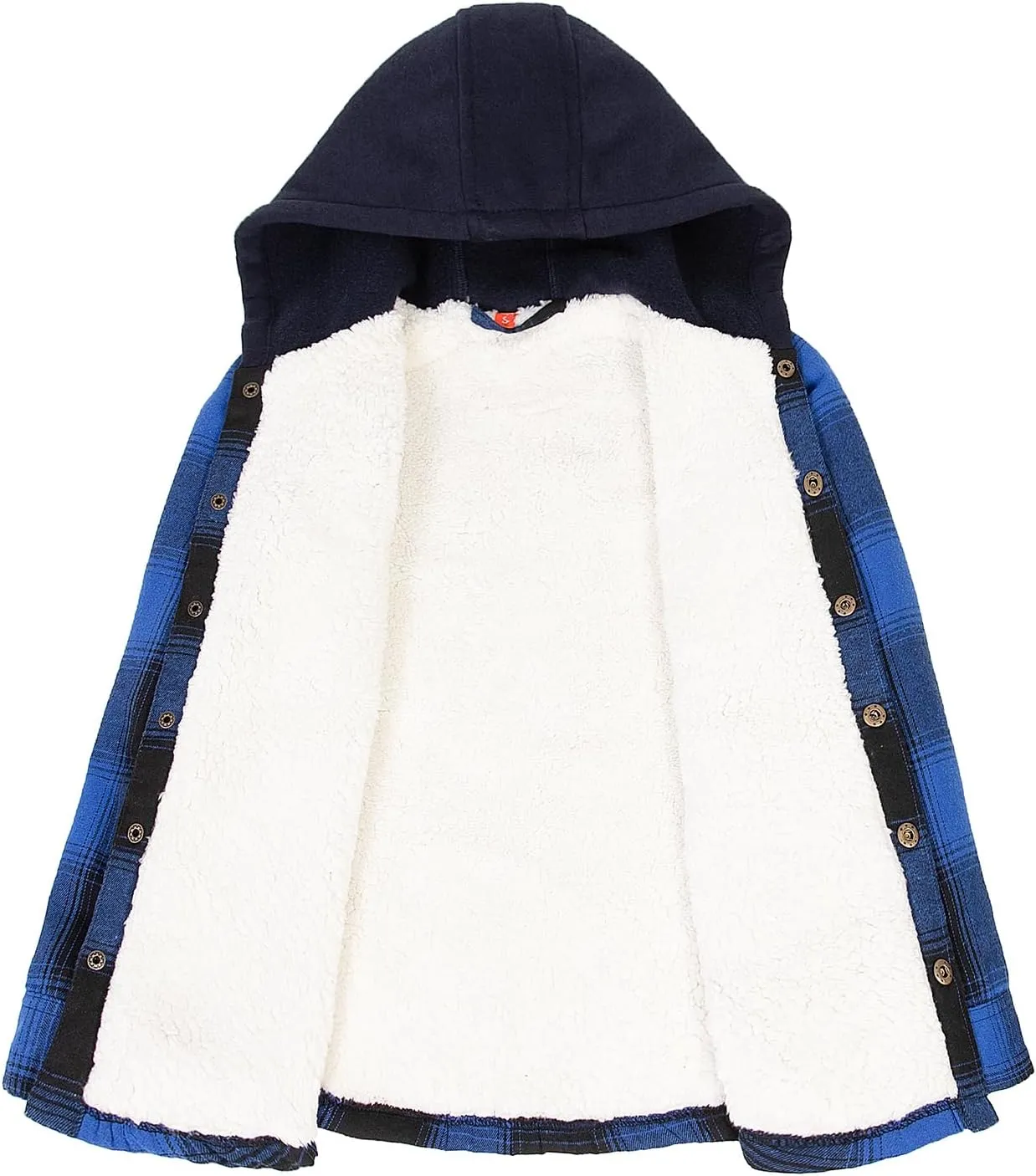 ZENTHACE Kids Boys Girls Sherpa Lined Flannel Shacket Jacket,Hooded Plaid Snap Shirt,Fall Winter Playwear