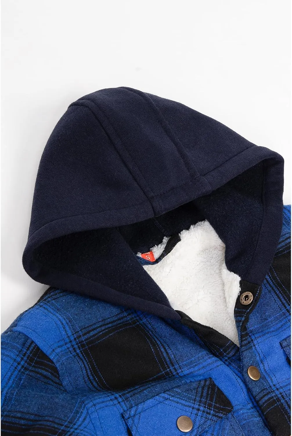 ZENTHACE Kids Boys Girls Sherpa Lined Flannel Shacket Jacket,Hooded Plaid Snap Shirt,Fall Winter Playwear