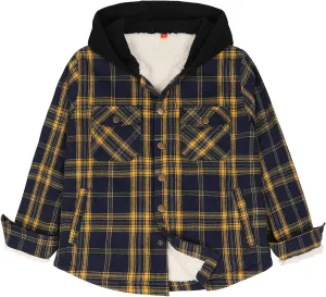 ZENTHACE Kids Boys Girls Sherpa Lined Flannel Shacket Jacket,Hooded Plaid Snap Shirt,Fall Winter Playwear