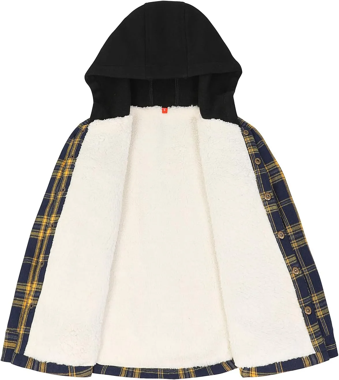 ZENTHACE Kids Boys Girls Sherpa Lined Flannel Shacket Jacket,Hooded Plaid Snap Shirt,Fall Winter Playwear