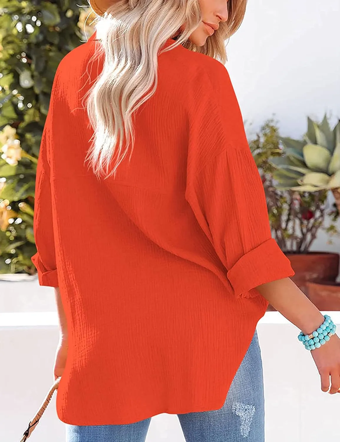 Zontroldy Oversized Button Down Long Sleeve Shirts for Women Solid Color Casual Boyfriend Shirt Boluse Tops