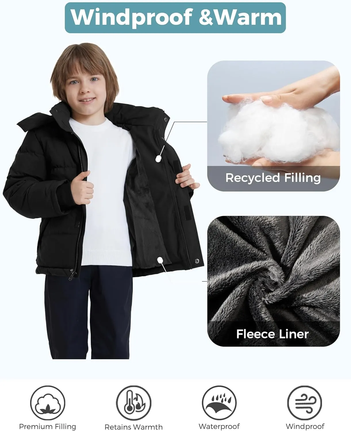 ZSHOW Boy's Warm Winter Coat Soft Fleece Jacket Waterproof Snow Coat