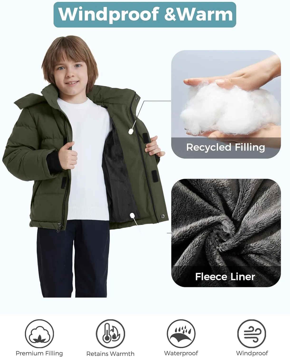 ZSHOW Boy's Warm Winter Coat Soft Fleece Jacket Waterproof Snow Coat