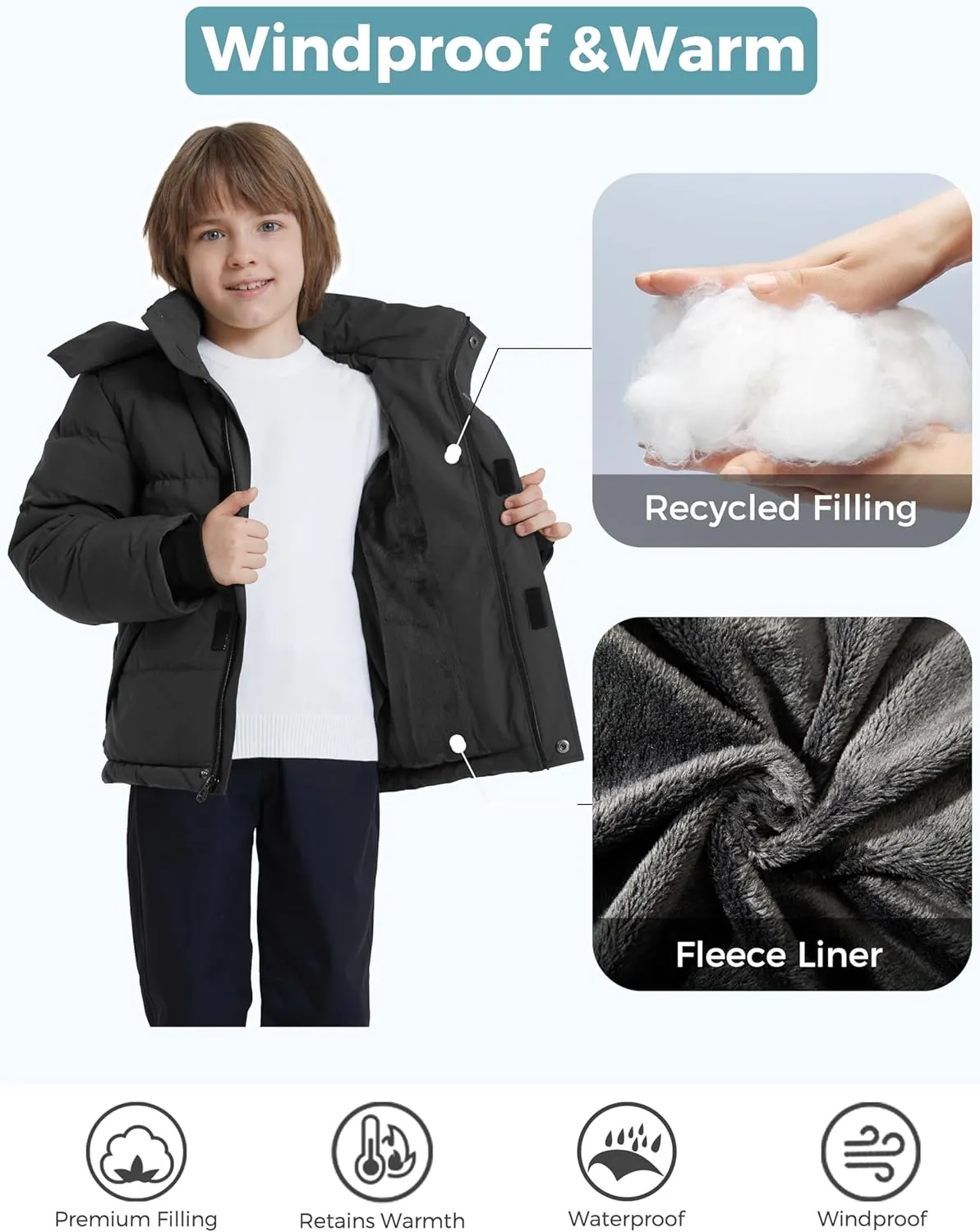 ZSHOW Boy's Warm Winter Coat Soft Fleece Jacket Waterproof Snow Coat
