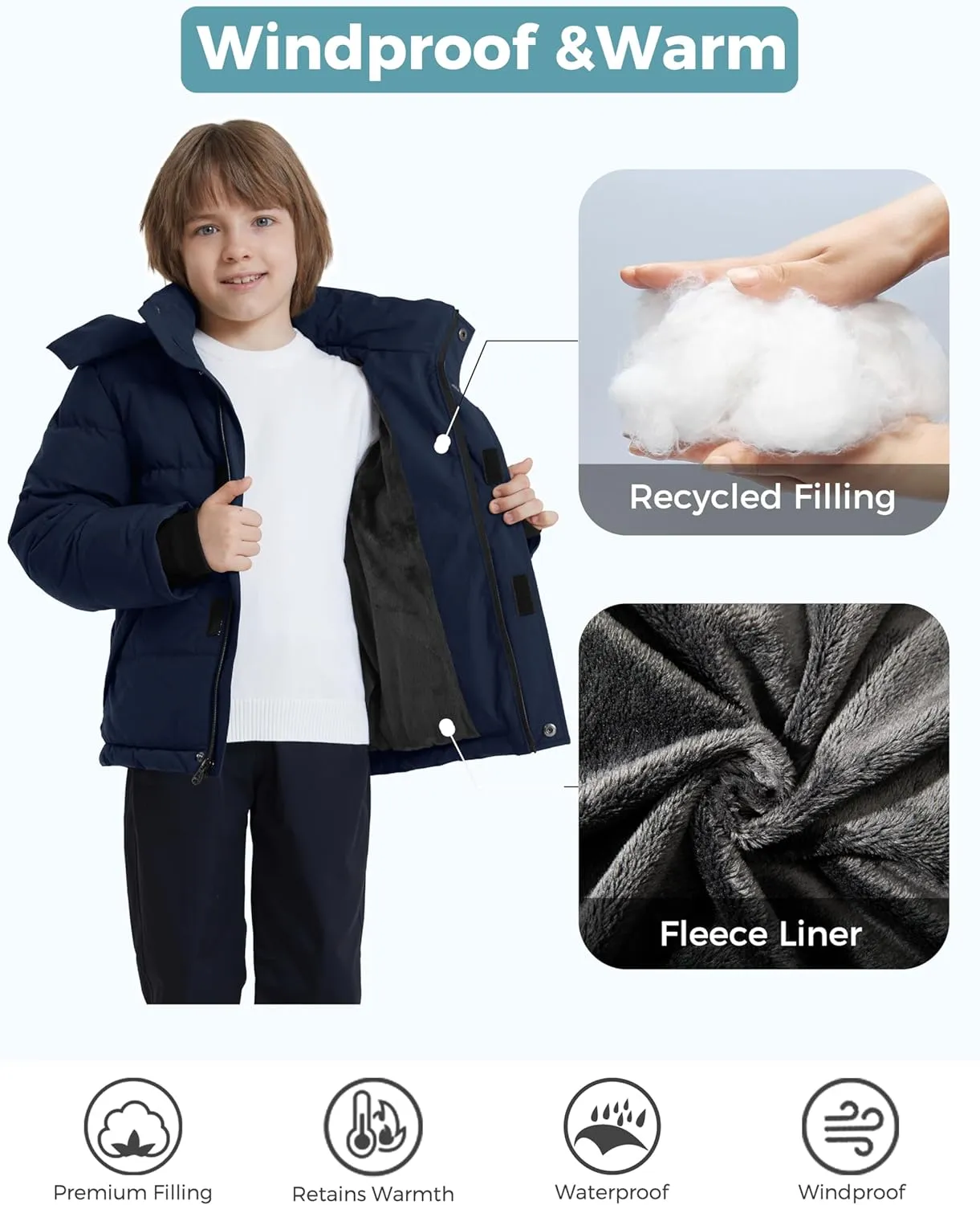ZSHOW Boy's Warm Winter Coat Soft Fleece Jacket Waterproof Snow Coat